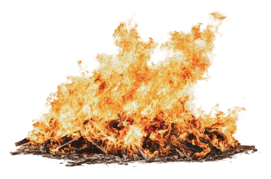 Flames erupting from a pile of logs at night png