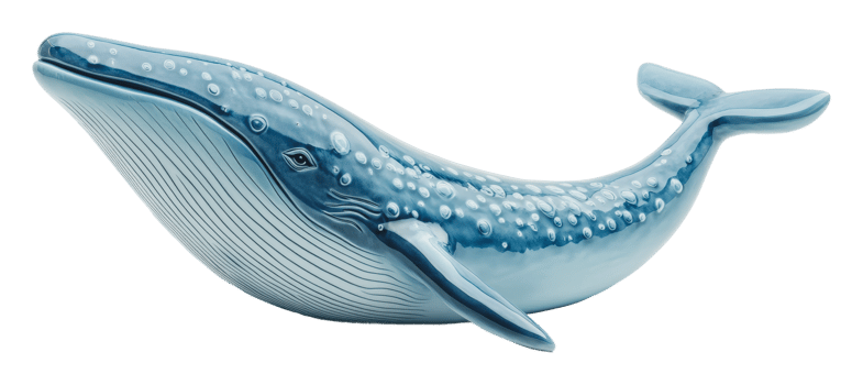 Beautiful blue whale sculpture on display png