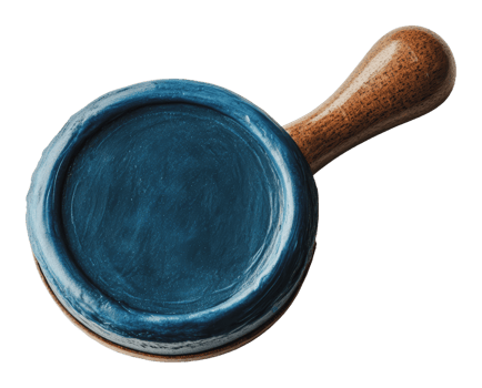 Unique blue wax seal with wooden handle png