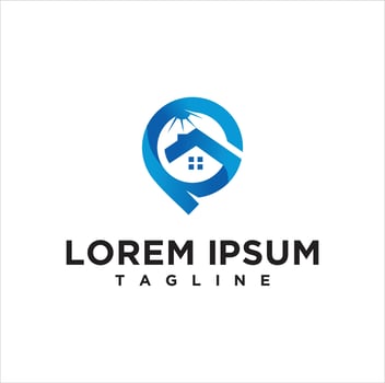 A house logo with a blue house and a circle vector