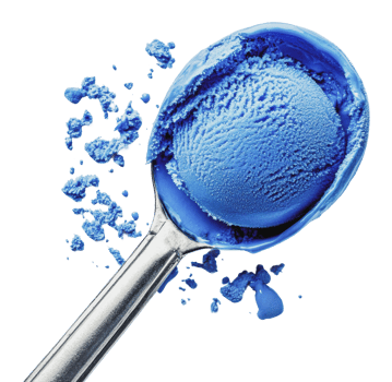 Bright blue ice cream scoop on silver spoon png