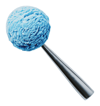 Blue ice cream in a metal scoop png
