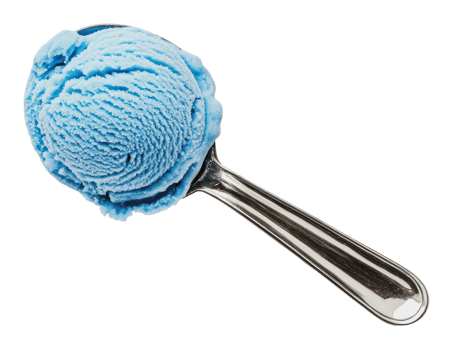 Blue ice cream scoop in a metal spoon png