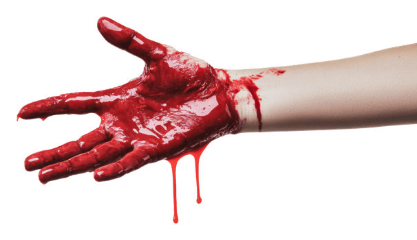 Hand covered in red substance drips down palm png