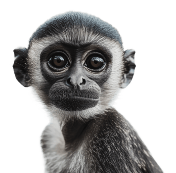 Curious young monkey gazing intently at viewer png