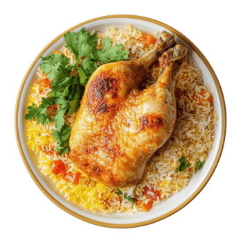 Savory grilled chicken served with fragrant rice png