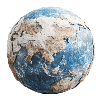 Textured globe highlighting Asia and oceans png