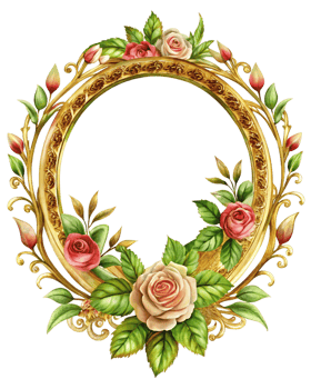 Golden Floral Frame in Circular Shape png