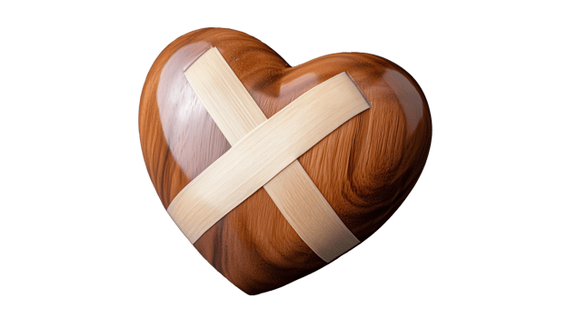 Wooden heart with bandage on transparent background showcasing healing and care png