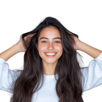 Smiling young woman with long hair on transparent background png
