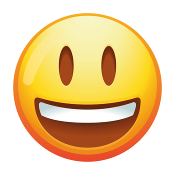 A vibrant grinning emoji face with big eyes and a wide smile, showcasing joy and playfulness in bright yellow colors and simple cartoon features. png