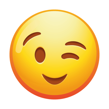 A charming winking emoji face, exuding playful mischief and friendliness with a bright smile and vibrant yellow colors. png