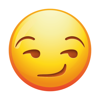 A playful smirking emoji face with a sly expression, conveying mischief and confidence with subtle yellow tones. png