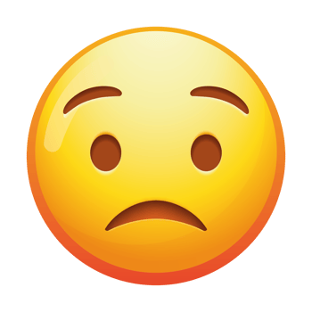 A worried emoji face with raised eyebrows and a slight frown, expressing concern and anxiety in soft yellow tones. png