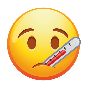 A face with a thermometer emoji, showing a concerned expression, conveying feelings of illness or being unwell in bright yellow tones. png