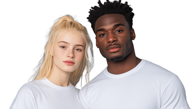 Young couple portrait with neutral expressions on transparent background png