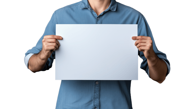 Person Holding Blank Sign on Transparent Background with Casual Attire png