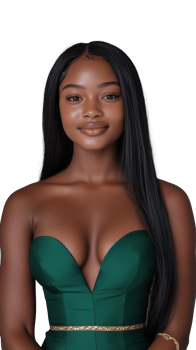 Elegant young woman in green dress on transparent background png
