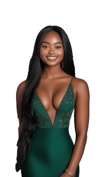 Elegant woman in green dress with transparent background showcasing beauty and confidence png
