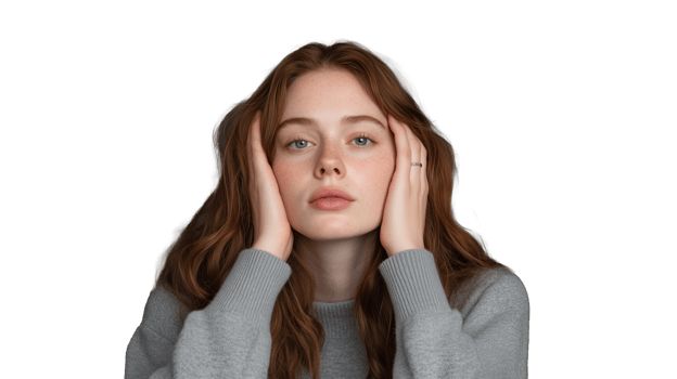 Young woman with long hair expressing emotion on transparent background png