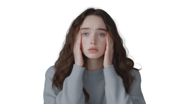 Concerned young woman expressing distress with transparent background png