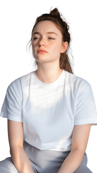 Young woman sitting in natural light with transparent background png