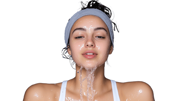 Woman with Water Splashing on Face, Transparent Background, Fresh Look and Natural Beauty png