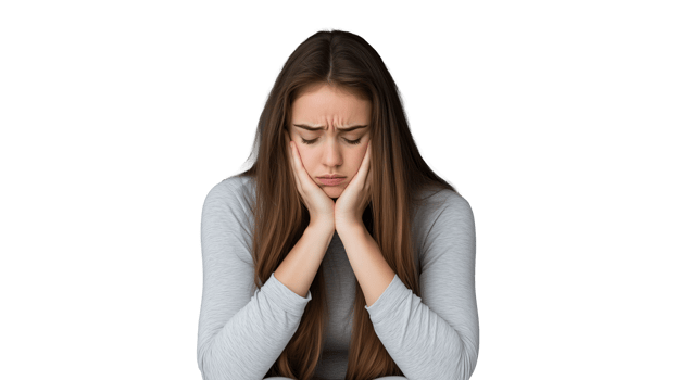 Young woman expressing sadness with transparent background for emotional themes png