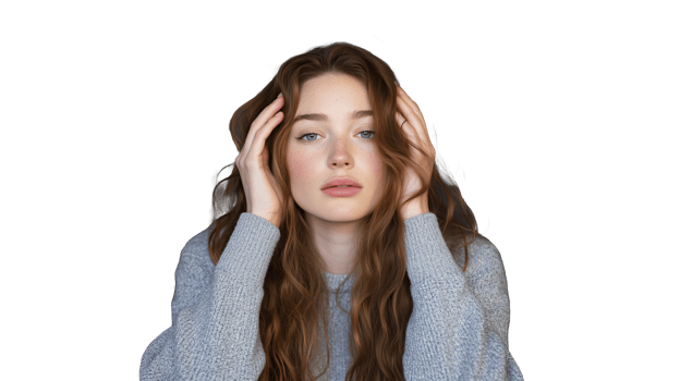 Young woman with long hair showing emotion against transparent background png