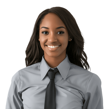 A smiling black woman in a business shirt and tie png