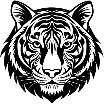 a tiger head in black and white on a white background vector