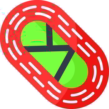 A red oval with a green arrow on it vector
