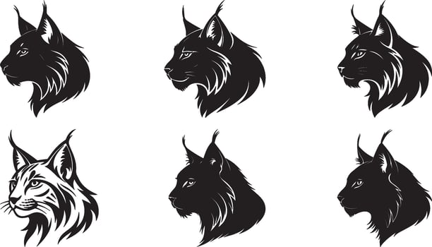 The animal of Lynx Head silhouette illustration design, Icon and logo using black color. vector