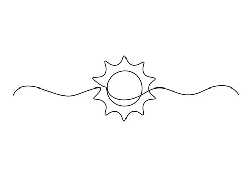 Single line sun summer art one sunshine outline icon single light. Travel sun doodle hand abstract line sketch weather logo silhouette element sunrise linear season sea nature. Pro illustration vector