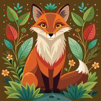Fox in the forest illustration vector