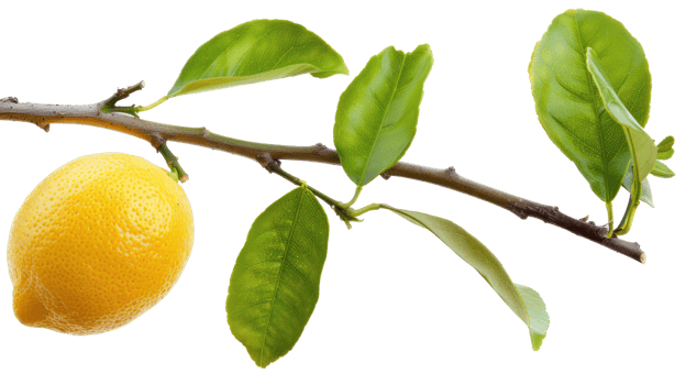 Lemon on branch isolate on transparency background png