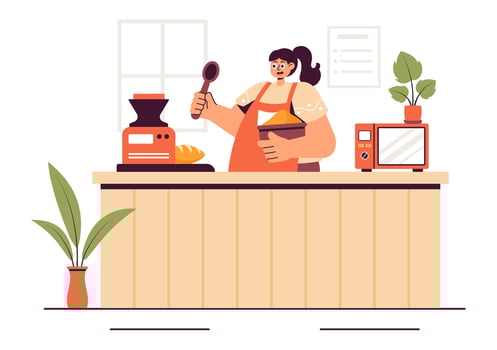 Traditional Bread Mill Illustration Featuring Wheat, Windmill, and Bakery Goods in a Flat Design vector