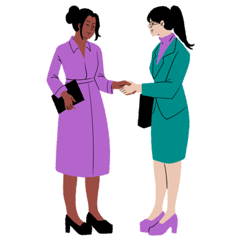 Two women shaking hands in a business suit png