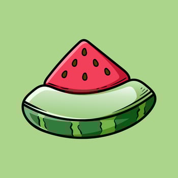 single slice of watermelon isolated colored drawing line art style design illustration vector