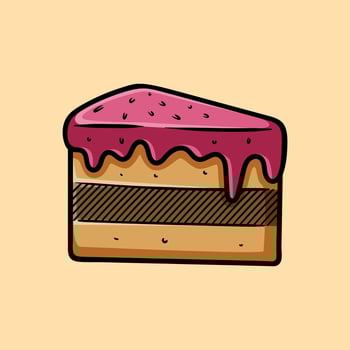 single sliced cake isolated colored drawing line art style design illustration vector