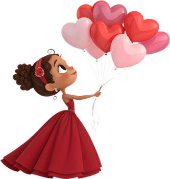 Cartoon Kawaii Girl Valentines Day Balloon Bouquet for Clipart. . png