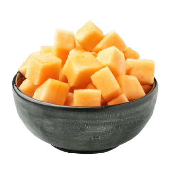Cantaloupe melon chunks in a bowl isolate on transparency background png