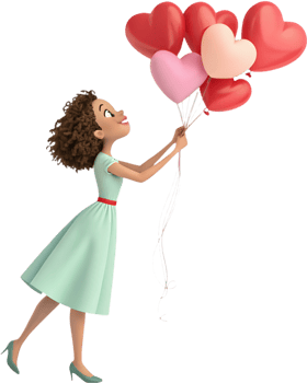 Lovely Kawaii Girl Valentines Clipart with Balloon Bouquet Charm. . png