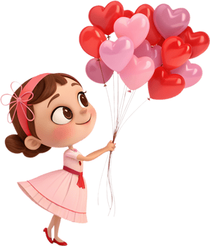 Valentines Cartoon Kawaii Girl Balloon Bouquet Decorative Clipart Charm. . png