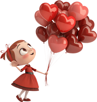 Charming Cartoon Kawaii Girl Holding Valentines Day Balloon Bouquet. . png