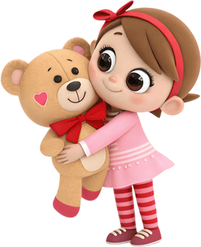 Sweet Cartoon Kawaii Girl with Teddy Bear for Valentine Clipart. . png