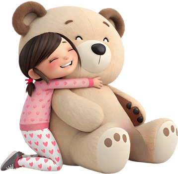 Cartoon Kawaii Girl Smiling with Giant Teddy Bear Valentine. . png