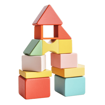 a colorful wooden building block set on a transparent background png