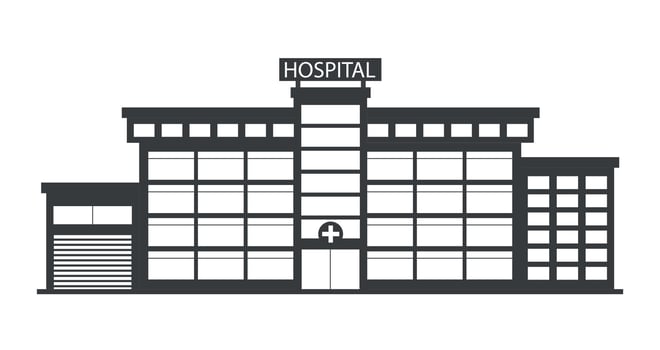 Hospital building icon on white background. Black silhouette. vector