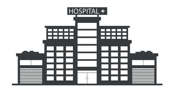 Black silhouette icon of multi-story hospital building. vector